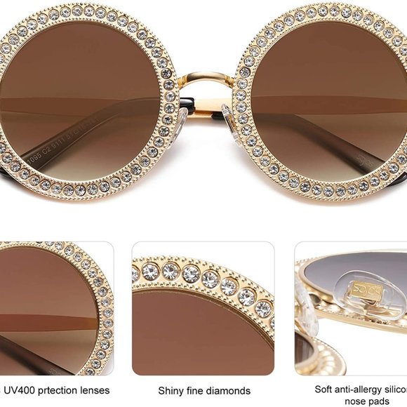 Shining Oversized Round Rhinestone Sunglasses main image 5